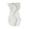 White Ceramic Abstract Ribbed Dimensional Wavy Vase with Floral Shaped Rim